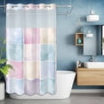 thumbnail image 1 of No Hook Shower Curtain with Snap in Liner, Color Block Checkered Waterproof Bath Curtain Double Layers with See Through Top Window, Abstract Geometric Art Hotel Shower Curtains 36x72in, 1 of 9