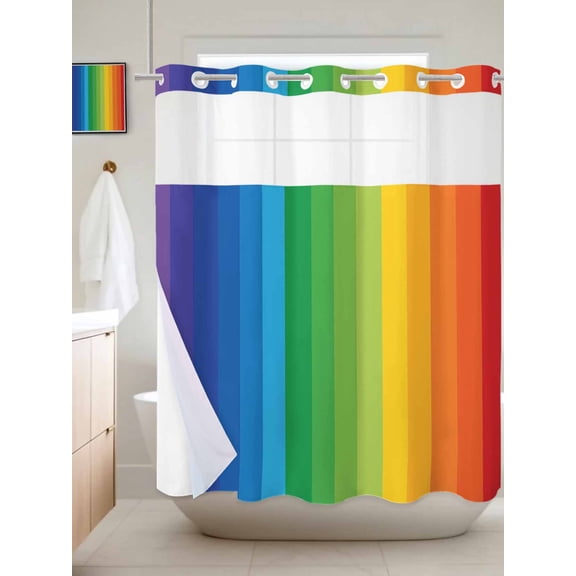 No Hook Shower Curtain with Snap in Liner, Colorful Stripes Gradient Art Waterproof Bath Curtain Double Layers with See Through Top Window, Modern Rainbow Texture Hotel Shower Curtains 72x72in