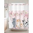 thumbnail image 1 of No Hook Shower Curtain with Snap in Liner, Cute Cats Pink Cherry Blossom Branches Waterproof Bath Curtain Double Layers with See Through Top Window, Spring Summer Floral Hotel Shower Curtains 72x72in, 1 of 9