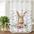 thumbnail image 1 of No Hook Shower Curtain with Snap in Liner, Easter Spring Floral Bunny with Leaves Waterproof Bath Curtain with See Through Top Window, Nature Plant on Wooden Board Shower Curtains 48x72in, 1 of 9