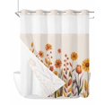 thumbnail image 1 of No Hook Shower Curtain with Snap in Liner Fall Flower Shower Curtain -Fabric Waterproof Inner Liner, Watercolor Wild Floral Leaf Linen Texture Shower Curtains Washable 72"x78", 1 of 9