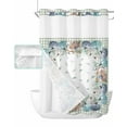 thumbnail image 1 of No Hook Shower Curtain with Snap in Liner, Fall Thanksgiving Blue Pumpkin Watercolor Eucalyptus Leaves Green Plaid Shower Curtains for Bathroom, Washable Inner Liner with Mesh Top Window, 72"x96", 1 of 6