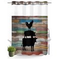thumbnail image 1 of No Hook Shower Curtain with Snap in Liner,Farm Animal Silhouette Cow Pig Chick Waterproof Bath Curtain Double Layers with See Through Top Window,Retro Wood Grain Hotel Shower Curtains 60x72in, 1 of 9