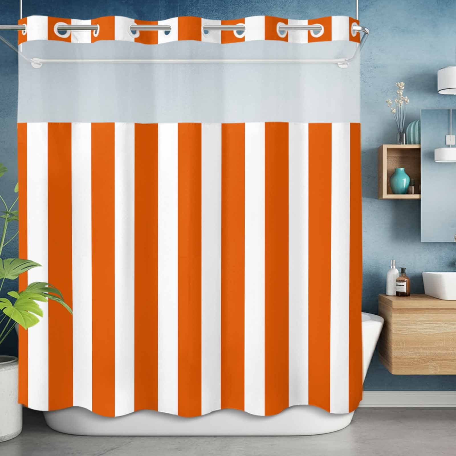 Orange And White Shower Curtain