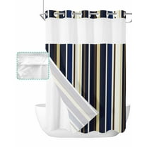 No Hook Shower Curtain with Snap in Liner, Geometric Art Blue and Brown Striped Texture Hotel Shower Curtains for Bathroom, Washable Shower Curtain Liner Set with Mesh Top Window, 60"x72"