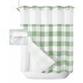 thumbnail image 1 of No Hook Shower Curtain with Snap in Liner, Geometric Simple Green Plaid Hotel Shower Curtains for Bathroom, Washable Shower Curtain Liner Set with Mesh Top Window, 66"x72", 1 of 1