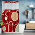 thumbnail image 1 of No Hook Shower Curtain with Snap in Liner, Geometric Stripe Circle Waterproof Fabric Bathroom Curtain Mesh Top Window, Red Abstract Art Shower Curtains 36x72in, 1 of 9