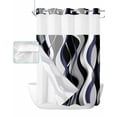 thumbnail image 1 of No Hook Shower Curtain with Snap in Liner, Gradient Gray Navy Blue Abstract Geometric Lines Hotel Shower Curtains for Bathroom, Washable Shower Curtain Liner Set with Mesh Top Window, 60"x72", 1 of 6