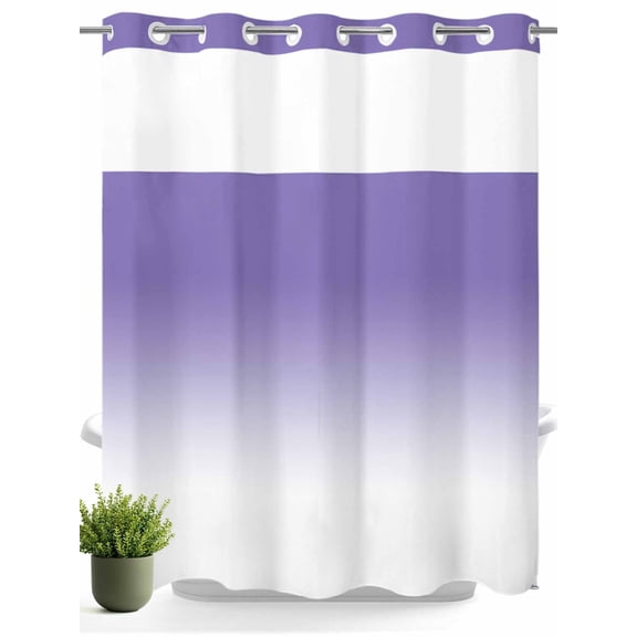 No Hook Shower Curtain with Snap in Liner,Gradient Ombre Waterproof Bath Curtain Double Layers with See Through Top Window,Lavender Purple Hotel Shower Curtains 72x72in