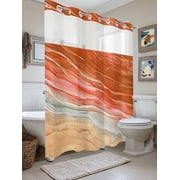 No Hook Shower Curtain with Snap in Liner, Gradient Orange Ocean Beach Wave Waterproof Bath Curtain with See Through Top Window, Abstract Seaside Sea View Artwork Shower Curtains 72x84in