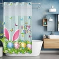 thumbnail image 1 of No Hook Shower Curtain with Snap in Liner, Happy Easter Eggs Rabbit Ears Waterproof Bath Curtain Double Layers with See Through Top Window, Spring Flower Teal Wood Grain Hotel Shower Curtains 36x72in, 1 of 9