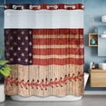 thumbnail image 1 of No Hook Shower Curtain with Snap in Liner, Independence Day American Flag Waterproof Fabric Bathroom Curtain Mesh Top Window, Baseball Sport Retro Wood Grain Shower Curtains 72x72in, 1 of 9