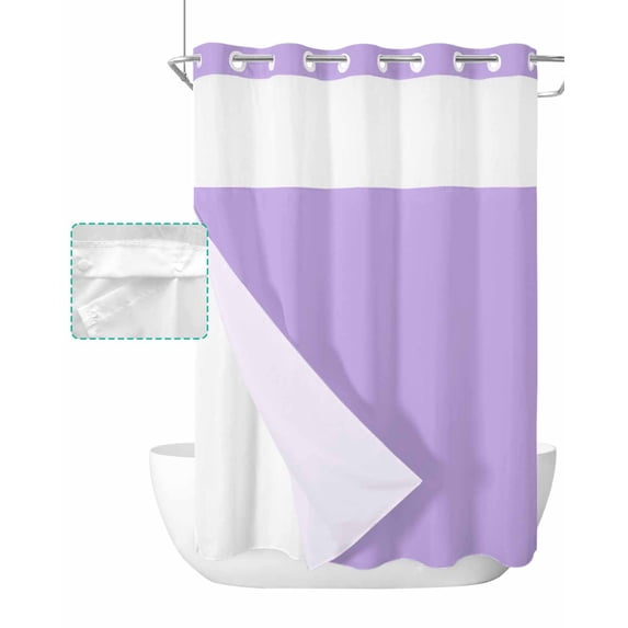 No Hook Shower Curtain with Snap in Liner, Lavender Purple Solid Color Hotel Shower Curtains for Bathroom, Washable Shower Curtain Liner Set with Mesh Top Window, 48"x72"
