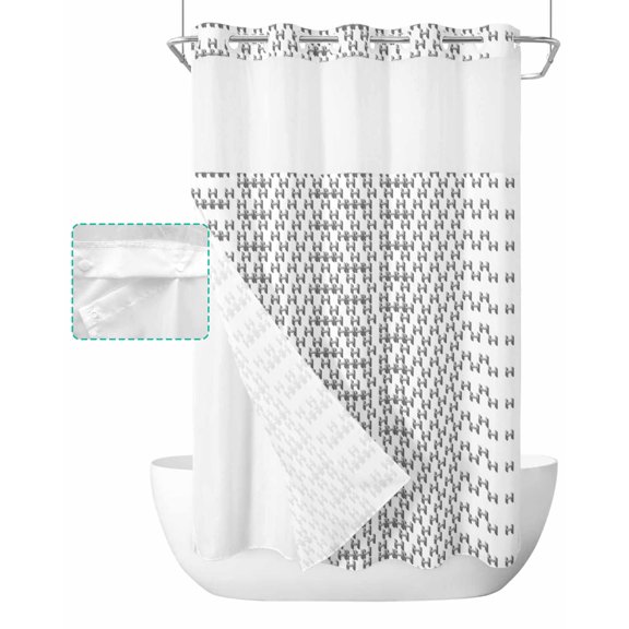 No Hook Shower Curtain with Snap in Liner, Letter H Geometric Pixel Style Modern Hotel Shower Curtains for Bathroom, Washable Shower Curtain Liner Set with Mesh Top Window, 36"x72"
