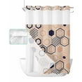 thumbnail image 1 of No Hook Shower Curtain with Snap in Liner, Minimalist Geometric Pattern Cotton Linen Hotel Shower Curtains for Bathroom, Washable Shower Curtain Liner Set with Mesh Top Window, 60"x72", 1 of 6