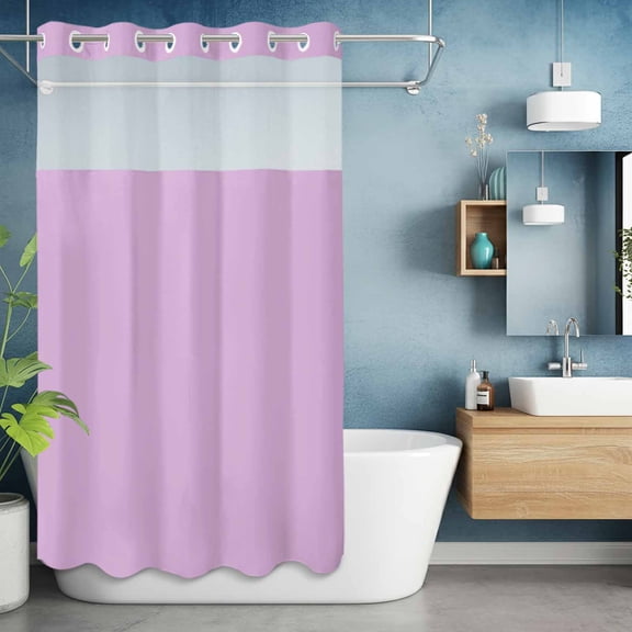 No Hook Shower Curtain with Snap in Liner, Minimalist Solid Color Lilac Waterproof Bath Curtain Double Layers with See Through Top Window, Light Purple Monochrome Art Hotel Shower Curtains 36x72in