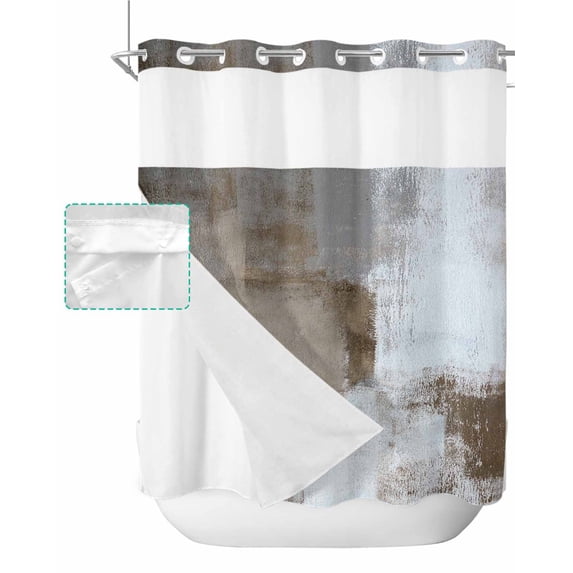 No Hook Shower Curtain with Snap in Liner, Modern Abstract Art Graffiti Brown Blue Grey Hotel Shower Curtains for Bathroom, Washable Shower Curtain Liner Set with Mesh Top Window, 72"x72"
