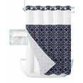 thumbnail image 1 of No Hook Shower Curtain with Snap in Liner, Modern Abstract Geometric Dark Blue Vintage Geometric Pattern Shower Curtains for Bathroom, Washable Shower Curtain Liner Set with Mesh Top Window, 72"x96", 1 of 6