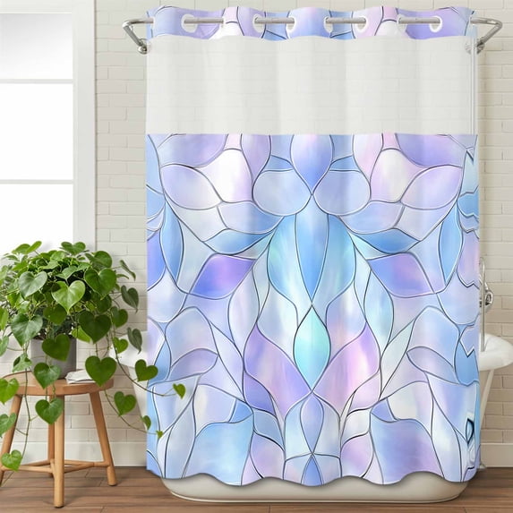 No Hook Shower Curtain with Snap in Liner, Modern Watercolor Geometric Waterproof Bath Curtain Double Layers with See Through Top Window, Abstract Pattern Art Hotel Shower Curtains 48x72in