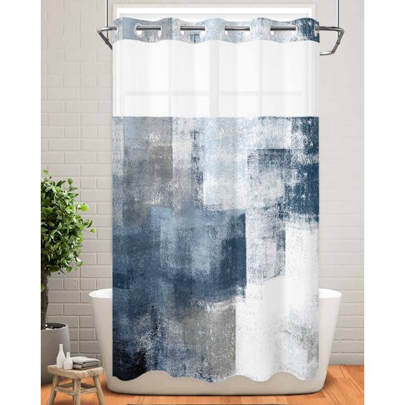 No Hook Shower Curtain with Snap in Liner,Mottled Abstract Color Block Waterproof Bath Curtain Double Layers with See Through Top Window,Vintage Oil Painting Art Hotel Shower Curtains 36x72in