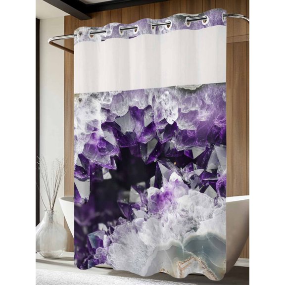 No Hook Shower Curtain with Snap in Liner, Natural Wild Crystal Agate Stone Waterproof Bath Curtain Double Layers with See Through Top Window, Abstract Modern Marble Texture Shower Curtains 72x84in