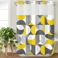 thumbnail image 1 of No Hook Shower Curtain with Snap in Liner, Nordic Medieval Splicing Half Circle Waterproof Fabric Bathroom Curtain Mesh Top Window, Yellow Grey Abstract Shower Curtains 48x72in, 1 of 9