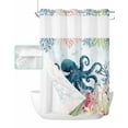 thumbnail image 1 of No Hook Shower Curtain with Snap in Liner, Ocean Octopus Starfish Colorful Coral Seashell Seaweed Hotel Shower Curtains for Bathroom, Washable Shower Curtain Liner Set with Mesh Top Window, 48"x72", 1 of 6