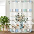 thumbnail image 1 of No Hook Shower Curtain with Snap in Liner, Ocean Starfish Conch Shell Eucalyptus Waterproof Bath Curtain Double Layers with See Through Top Window, Colorful Wood Grain Hotel Shower Curtains 48x72in, 1 of 9