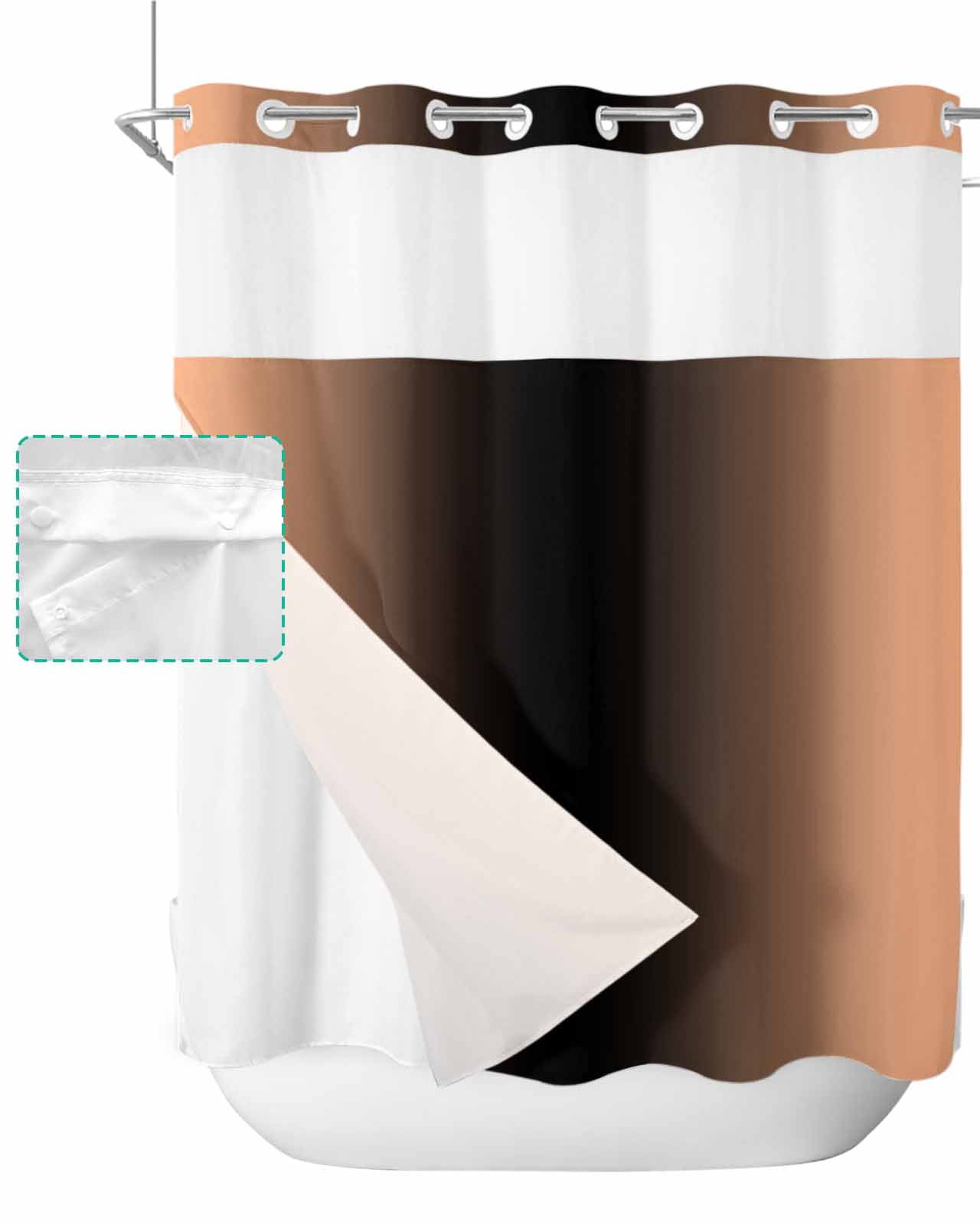 No Hook Shower Curtain with Snap in Liner, Ombre Abstract Gradient Coral Pink and Black Hotel Shower Curtains for Bathroom, Washable Shower Curtain Liner Set with Mesh Top Window, 72"x72"