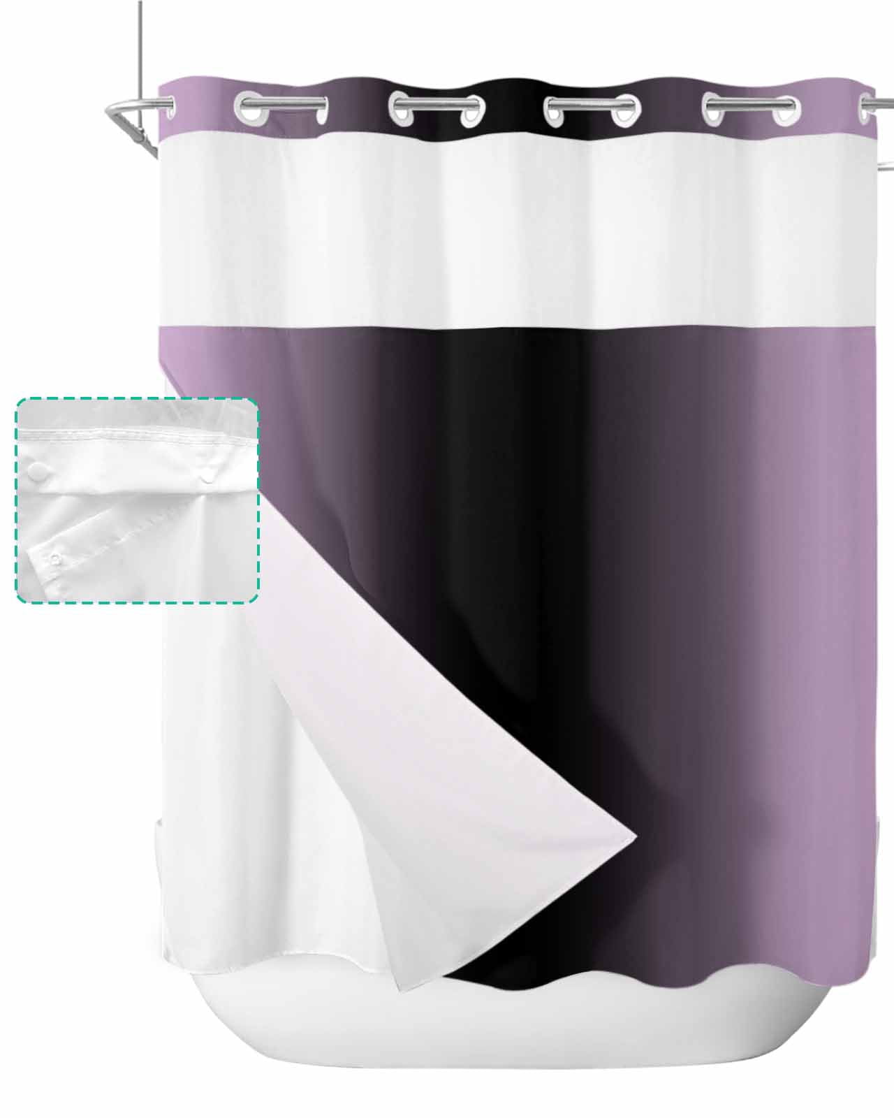 No Hook Shower Curtain with Snap in Liner, Ombre Abstract Gradient Purple and Black Hotel Shower Curtains for Bathroom, Washable Shower Curtain Liner Set with Mesh Top Window, 72”x78”