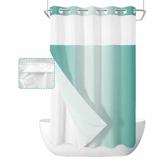 No Hook Shower Curtain with Snap in Liner, Ombre Abstract Gradient Teal Turquoise Hotel Shower Curtains for Bathroom, Washable Shower Curtain Liner Set with Mesh Top Window, 54"x78"