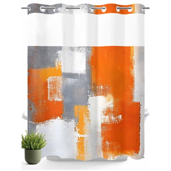 No Hook Shower Curtain with Snap in Liner,Orange Watercolor Oil Painting Art Waterproof Bath Curtain Double Layers with See Through Top Window,Gray Gradient Graffiti Style Shower Curtains 72x72in