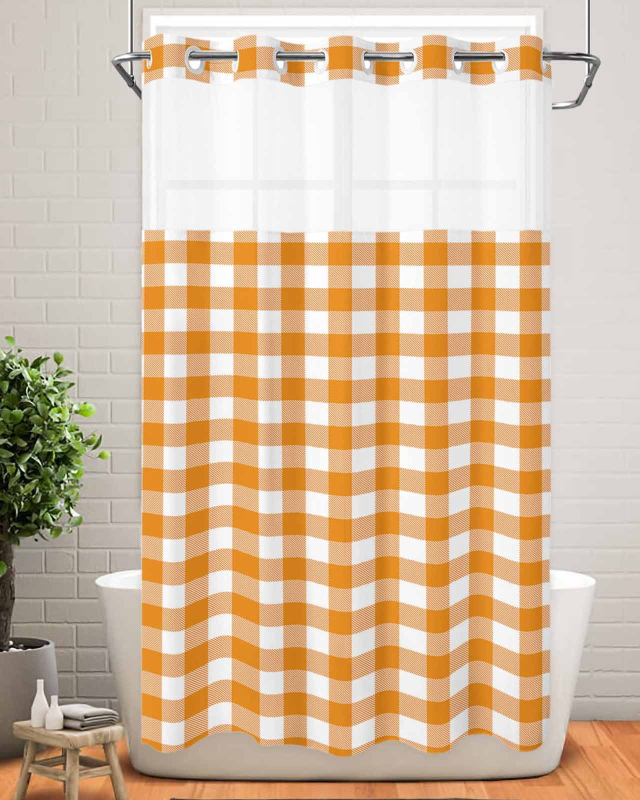 Orange And White Shower Curtain