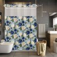 thumbnail image 1 of No Hook Shower Curtain with Snap in Liner, Pastoral Rose Vintage Floral Waterproof Fabric Bathroom Curtain Mesh Top Window, Retro Linen Watercolor Blue Shower Curtains 72x84in, 1 of 9