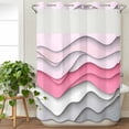 thumbnail image 1 of No Hook Shower Curtain with Snap in Liner, Pink Gradient Water Ripple Waterproof Bath Curtain Double Layers with See Through Top Window, Minimalist Abstract Geometric Hotel Shower Curtains 48x72in, 1 of 9