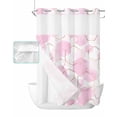 thumbnail image 1 of No Hook Shower Curtain with Snap in Liner, Pink Overlay Geometric Art Hotel Shower Curtains for Bathroom, Washable Shower Curtain Liner Set with Mesh Top Window, 72"x96", 1 of 6