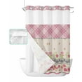 thumbnail image 1 of No Hook Shower Curtain with Snap in Liner, Pink Striped Plaid Flower Plant Pattern Hotel Shower Curtains for Bathroom, Washable Shower Curtain Liner Set with Mesh Top Window, 72"x84", 1 of 6