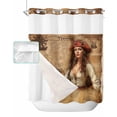 thumbnail image 1 of No Hook Shower Curtain with Snap in Liner, Pirate Girl Cute Dog Treasure Map Hotel Shower Curtains for Bathroom, Washable Shower Curtain Liner Set with Mesh Top Window, 72”x78”, 1 of 6