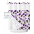 thumbnail image 1 of No Hook Shower Curtain with Snap in Liner, Plants Floral Purple and Black Flowers Linen Texture Hotel Shower Curtains for Bathroom, Washable Shower Curtain Liner Set with Mesh Top Window, 66"x72", 1 of 6