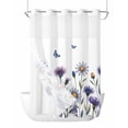thumbnail image 1 of No Hook Shower Curtain with Snap in Liner Purple Flower Shower Curtain -Fabric Waterproof Inner Liner, Blue Chrysanthemum Butterfly Leaf Plant Shower Curtains Washable 72"x84", 1 of 9