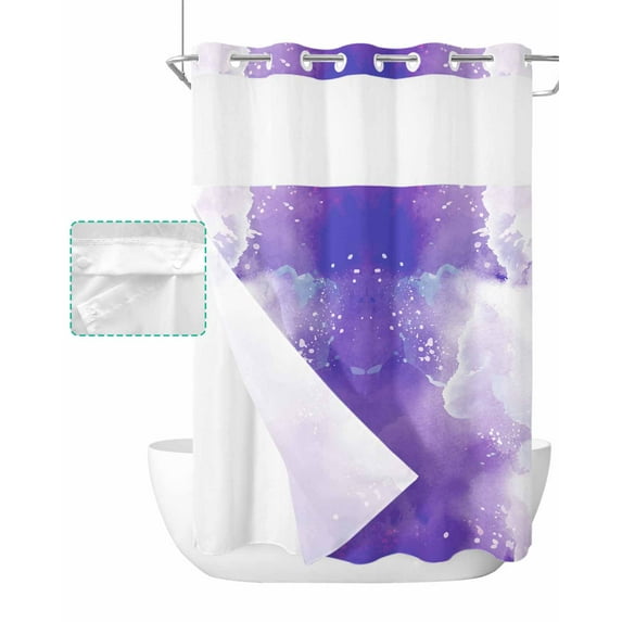 No Hook Shower Curtain with Snap in Liner, Purple and White Ombre Cloud Abstract Art Watercolor Hotel Shower Curtains for Bathroom, Washable Shower Curtain Liner Set with Mesh Top Window, 60"x72"