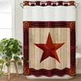 thumbnail image 1 of No Hook Shower Curtain with Snap in Liner, Red Western Star Wood Grain Waterproof Bath Curtain Double Layers with See Through Top Window, Pastoral Vintage Plank Hotel Shower Curtains 48x72in, 1 of 9