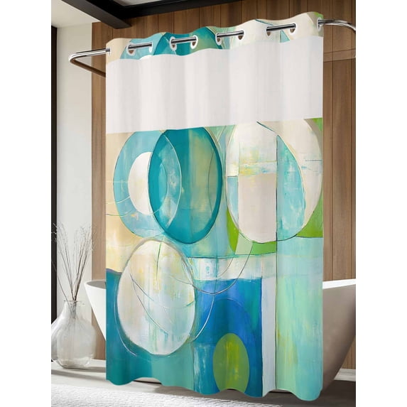 No Hook Shower Curtain with Snap in Liner, Retro Abstract Watercolor Pattern Waterproof Fabric Bathroom Curtain Mesh Top Window, Modern Graffiti Art Shower Curtains 60x72in