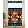 thumbnail image 1 of No Hook Shower Curtain with Snap in Liner,Retro Brown Bohemian Pattern Waterproof Bath Curtain Double Layers with See Through Top Window,Classic Geometric Art Hotel Shower Curtains 36x72in, 1 of 9