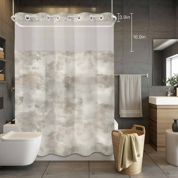 No Hook Shower Curtain with Snap in Liner, Retro Marble Slate Pattern Waterproof Fabric Bathroom Curtain Mesh Top Window, Gradient Art Shower Curtains 72x84in