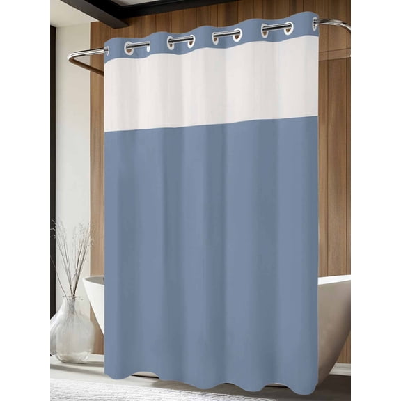 No Hook Shower Curtain with Snap in Liner, Solid Pure Cyan Light Blue Waterproof Fabric Bathroom Curtain Mesh Top Window, Unadorned Single Color Art Shower Curtains 60x72in