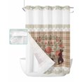 thumbnail image 1 of No Hook Shower Curtain with Snap in Liner, Spring Easter Bunny with Pink Rose Brown Plaid Hotel Shower Curtains for Bathroom, Washable Shower Curtain Liner Set with Mesh Top Window, 72"x96", 1 of 6