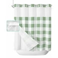 thumbnail image 1 of No Hook Shower Curtain with Snap in Liner, Spring Geometric Sage Green Plaid Hotel Shower Curtains for Bathroom, Washable Shower Curtain Liner Set with Mesh Top Window, 72"x72", 1 of 6