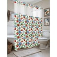 thumbnail image 1 of No Hook Shower Curtain with Snap in Liner, Spring Red Strawberry Blue Flower Waterproof Bath Curtain Double Layers with See Through Top Window, Watercolor Botanical Hotel Shower Curtains 72x84in, 1 of 9
