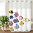 thumbnail image 1 of No Hook Shower Curtain with Snap in Liner, Summer Fish School Funny Animals Waterproof Fabric Bathroom Curtain Mesh Top Window, Watercolor Gradient Shower Curtains 48x72in, 1 of 9